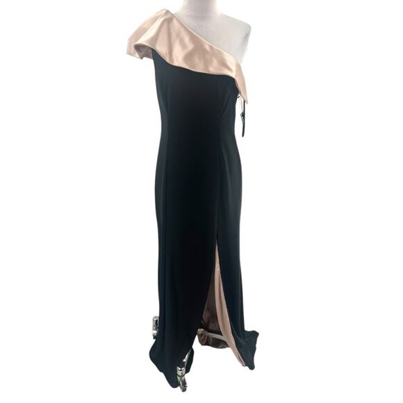 NWT Xscape One-Shoulder Contrast Ruffle Jersey Sheath Gown Sz 12 - Picture 4 of 7